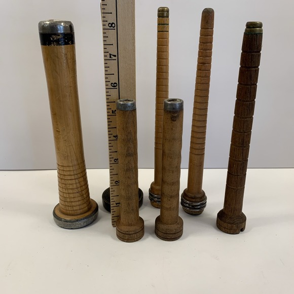 7 Vtg Industrial Brown Wood Textile Spools Rustic Primitive Farmhouse Home Decor - Picture 3 of 8